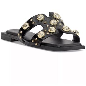 NC Peeta Stud Slide Sandals NWT Black Gold Square Toe Women’s 6